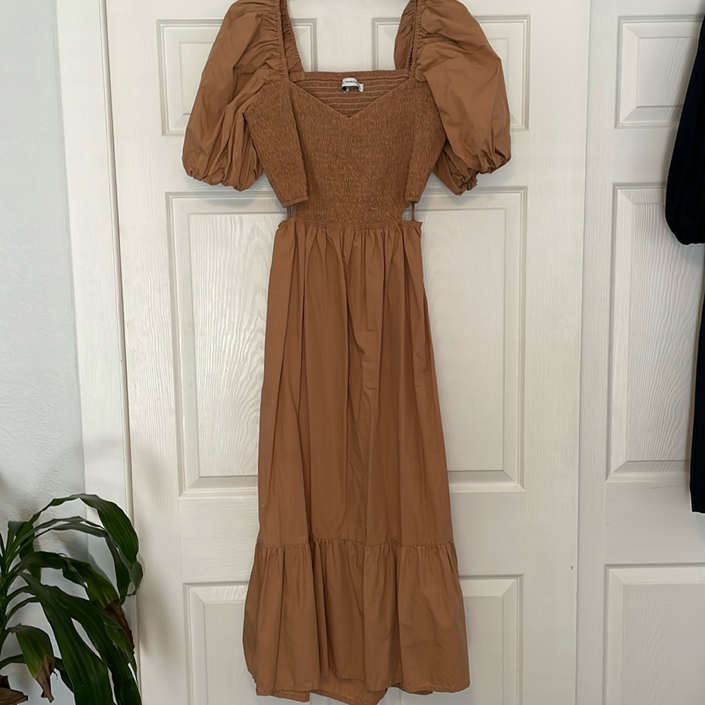Faithfull the brand size 12 tan smock midi dress